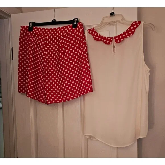 Disney/Lauren Conrad Collab Minnie Mouse Red & White Polka Dot Shorts Set Sz M - Picture 2 of 13